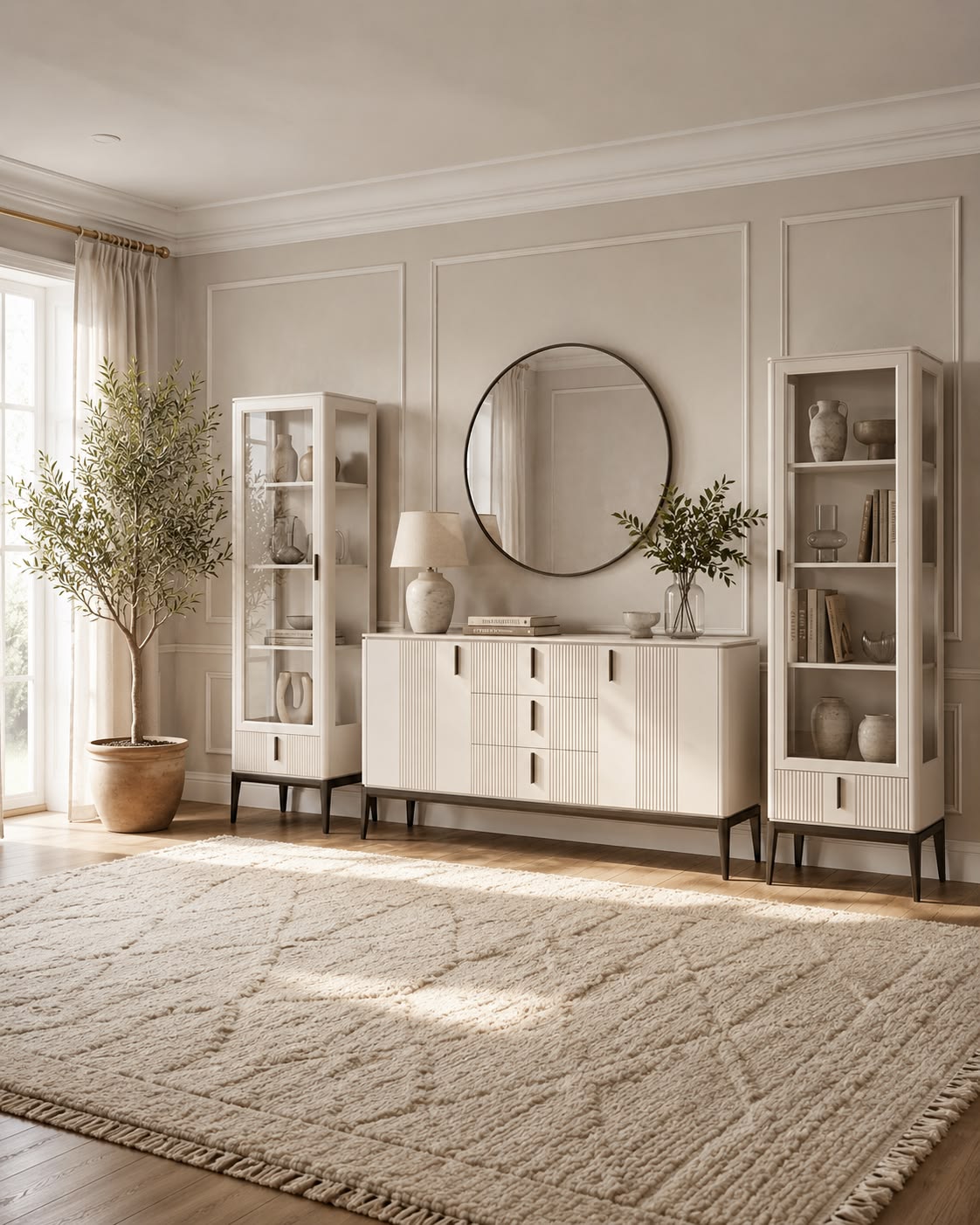 Designer Ergonomic Credenza featuring Natural Matte PU Lacquer Coat #45
